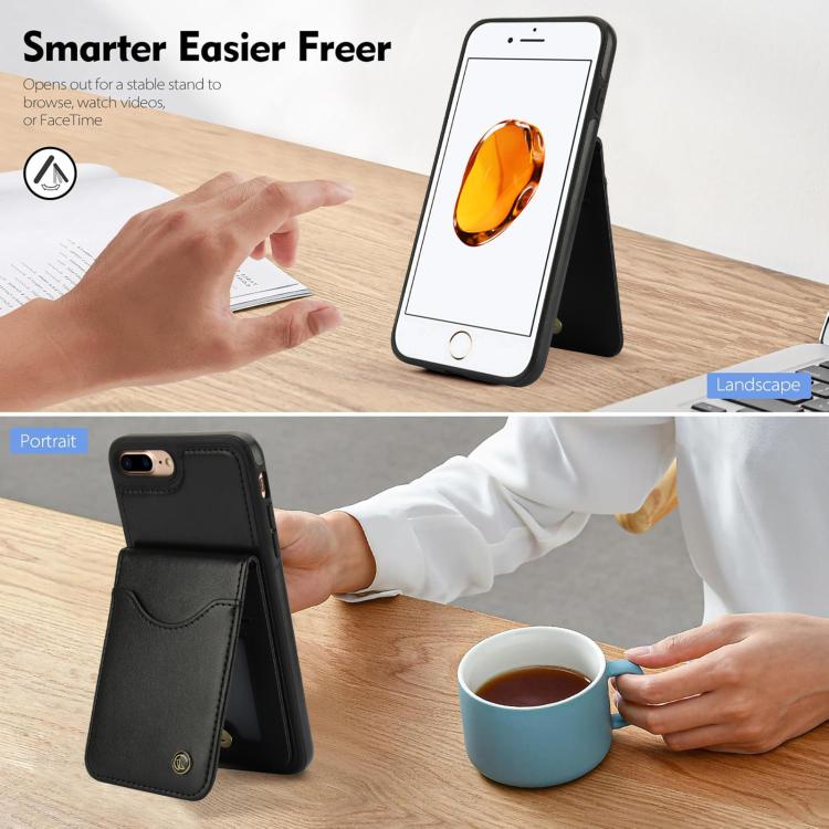 For iPhone 7 Plus / 8 Plus AwQuer Vertical Flip Card Bag Holder Leather Phone Case(Black)