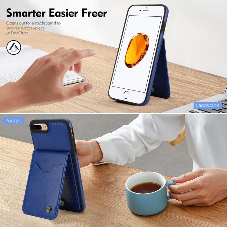 For iPhone 7 Plus / 8 Plus AwQuer Vertical Flip Card Bag Holder Leather Phone Case(Blue)