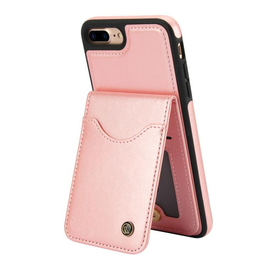 For iPhone 7 Plus / 8 Plus AwQuer Vertical Flip Card Bag Holder Leather Phone Case(Rose Gold)