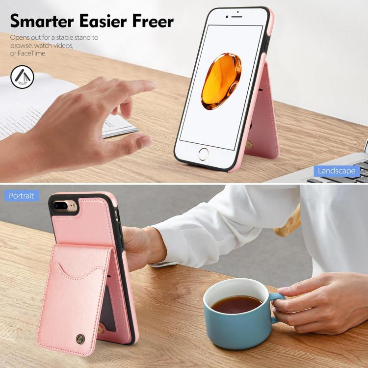 For iPhone 7 Plus / 8 Plus AwQuer Vertical Flip Card Bag Holder Leather Phone Case(Rose Gold)