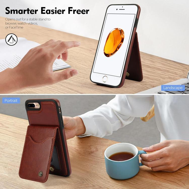 Pour iPhone 7 Plus / 8 Plus AwQuer Étui en Cuir avec Rabat Vertical et Porte-Cartes (Marron)