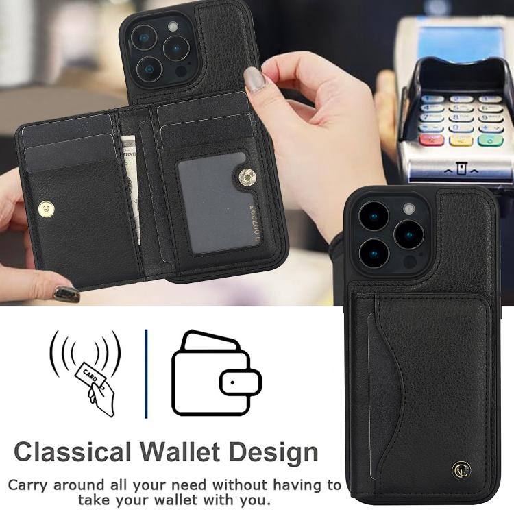 For iPhone 16 Pro Max AwQuer Horizontal Flip Card Bag Holder Leather Phone Case(Black)