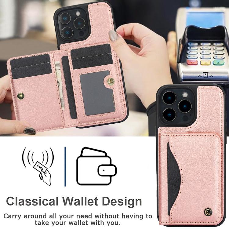 For iPhone 16 Pro Max AwQuer Horizontal Flip Card Bag Holder Leather Phone Case(Rose Gold)