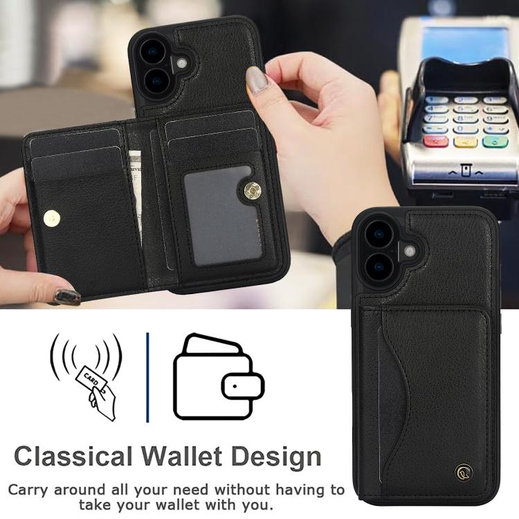 For iPhone 16 Plus AwQuer Horizontal Flip Card Bag Holder Leather Phone Case(Black)