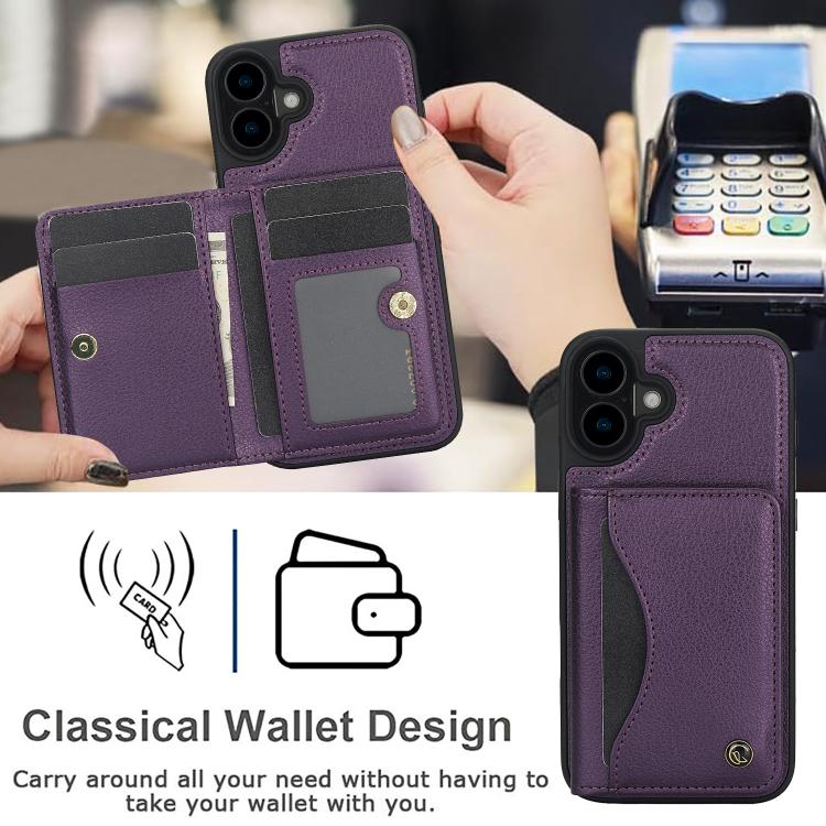 For iPhone 16 Plus AwQuer Horizontal Flip Card Bag Holder Leather Phone Case(Dark Purple)