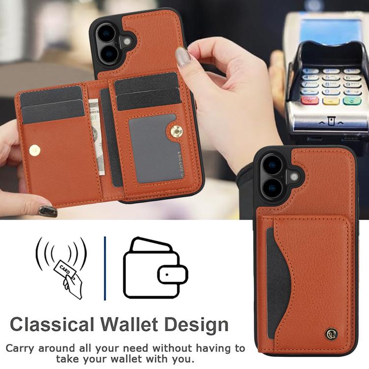 For iPhone 16 AwQuer Horizontal Flip Card Bag Holder Leather Phone Case(Brown)