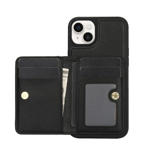 For iPhone 15 AwQuer Horizontal Flip Card Bag Holder Leather Phone Case(Black)