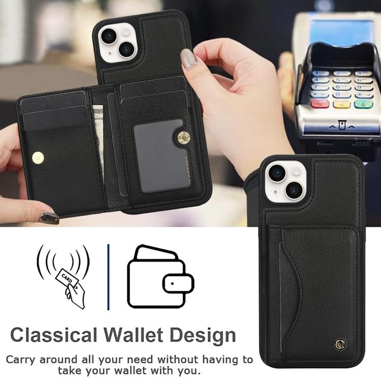 For iPhone 15 AwQuer Horizontal Flip Card Bag Holder Leather Phone Case(Black)
