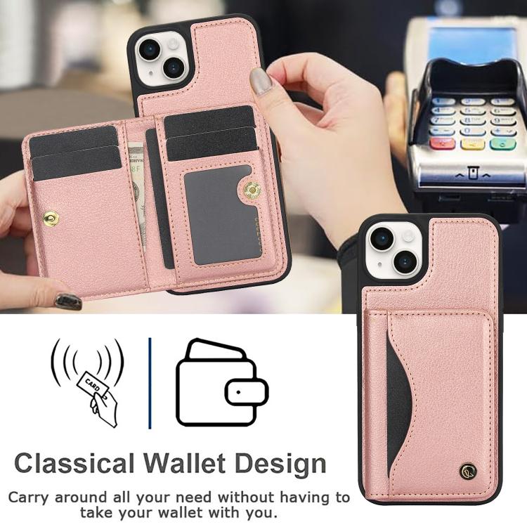 For iPhone 14 / 13 AwQuer Horizontal Flip Card Bag Holder Leather Phone Case(Rose Gold)