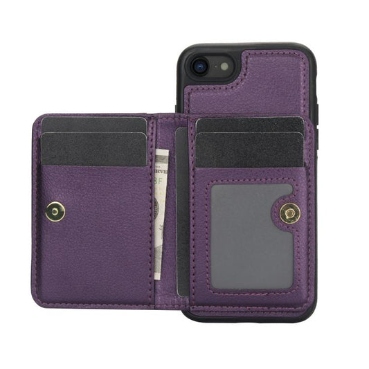 For iPhone 7 / 8 / SE 2022 AwQuer Horizontal Flip Card Bag Holder Leather Phone Case(Dark Purple)