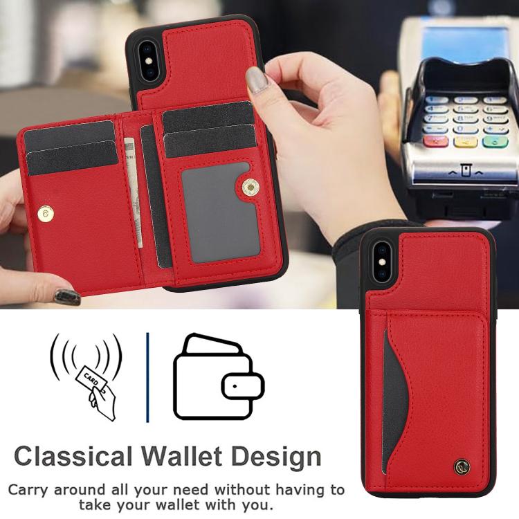 For iPhone X / XS AwQuer Horizontal Flip Card Bag Holder Leather Phone Case(Red)