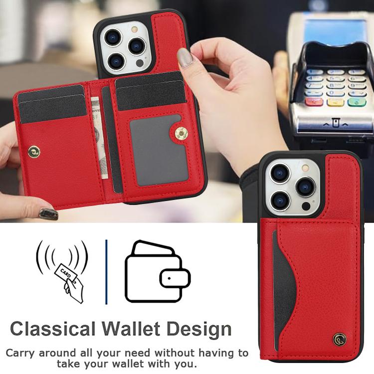 For iPhone 15 Pro AwQuer Horizontal Flip Card Bag Holder Leather Phone Case(Red)