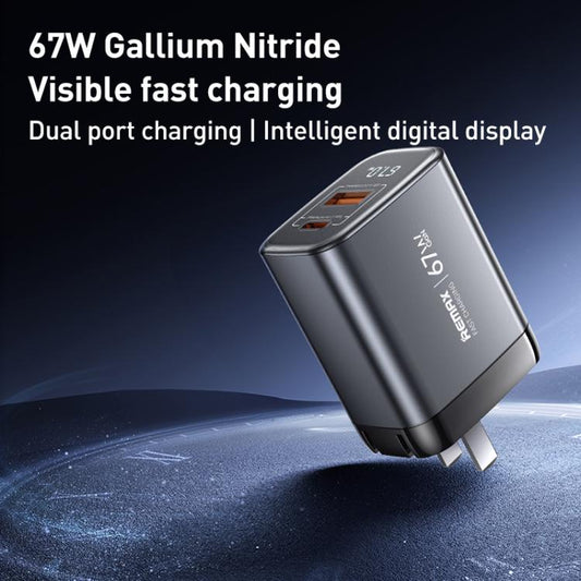 REMAX U2-AC 67W USB and Type-C GaN Digital Display Fast Charger, Specification:UK Plug