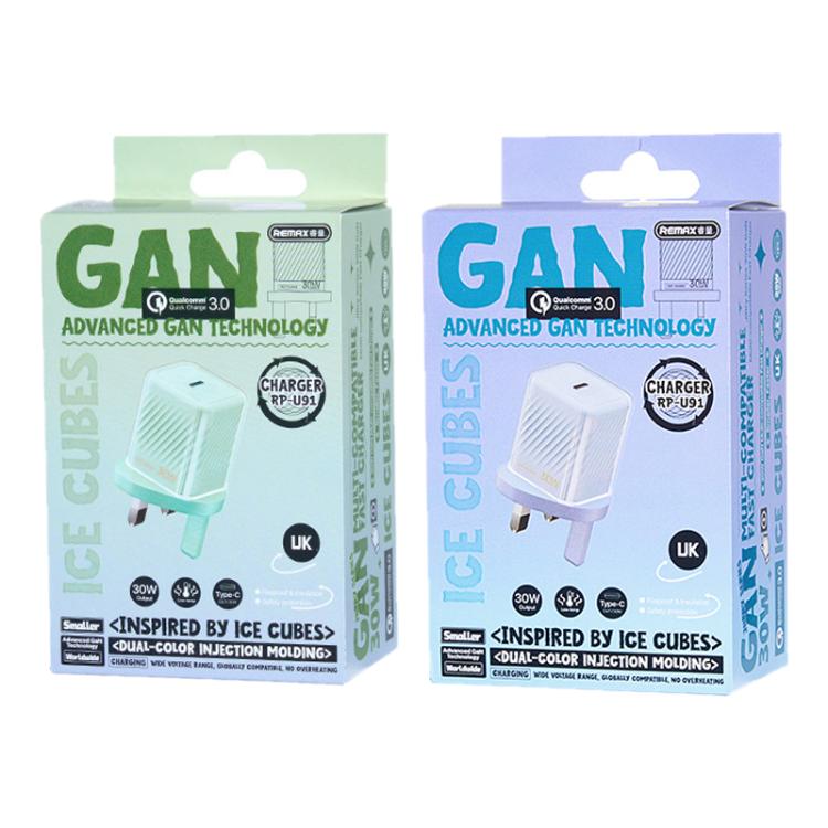 REMAX RP-U91 Jiltry Series 30W PD+QC Type-C GaN Multi-compatible Fast Charger, Plug:UK Plug(Green)