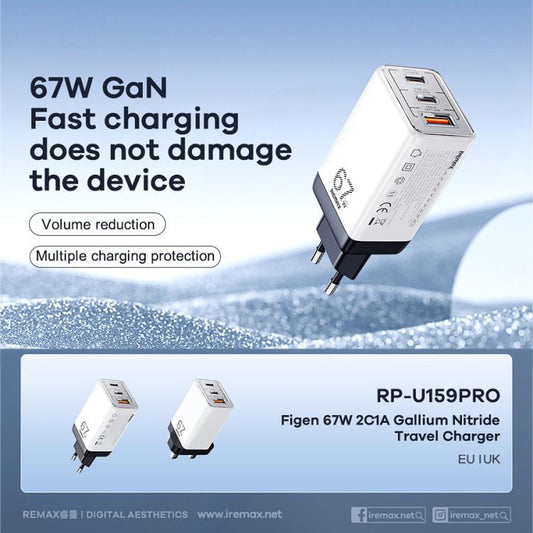 REMAX RP-U159PRO Figen Series 67W Dual Type-C USB GaN Laptop Charger, Plug:EU Plug(White)