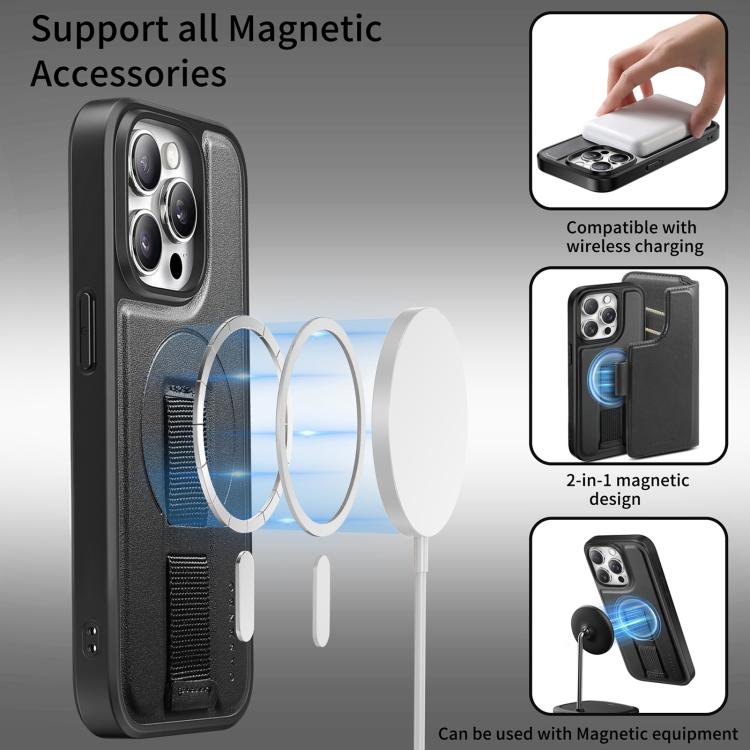 For iPhone 15 Pro Max CaseNeo Finger Grip Strap MagSafe Leather Phone Case(Black)