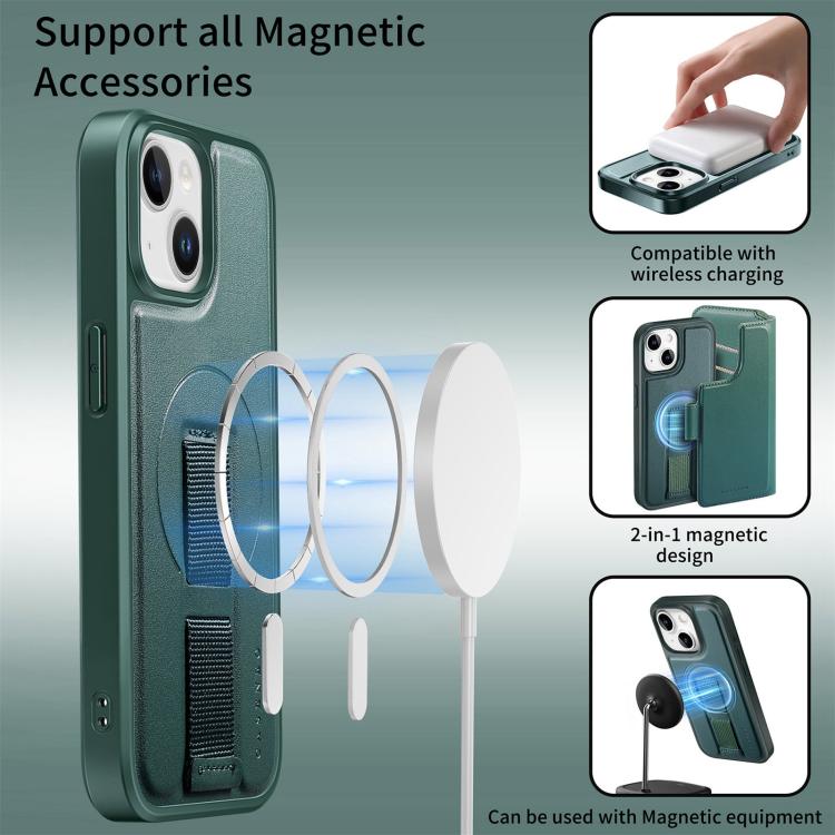 Pour iPhone 14 / 13 ÉtuiHousse de téléphone en cuir MagSafe avec dragonne Neo Finger Grip (Vert)