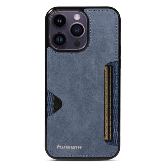 Pour iPhone 14 Pro Max Étui de téléphone Forwenw série F5 avec porte-cartes intégré (bleu)