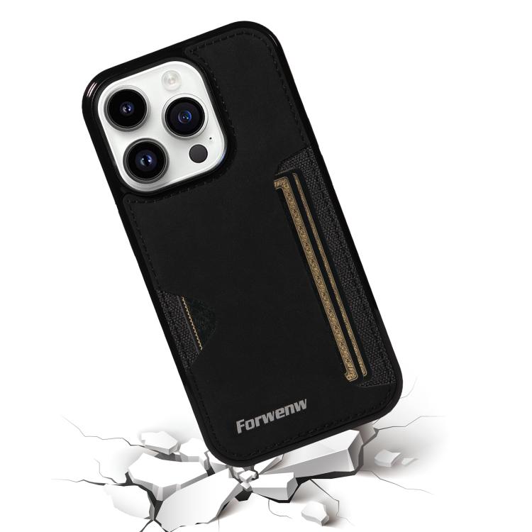 For iPhone 14 Pro Forwenw F5 Series Integrated Card Bag Phone Case(Black)
