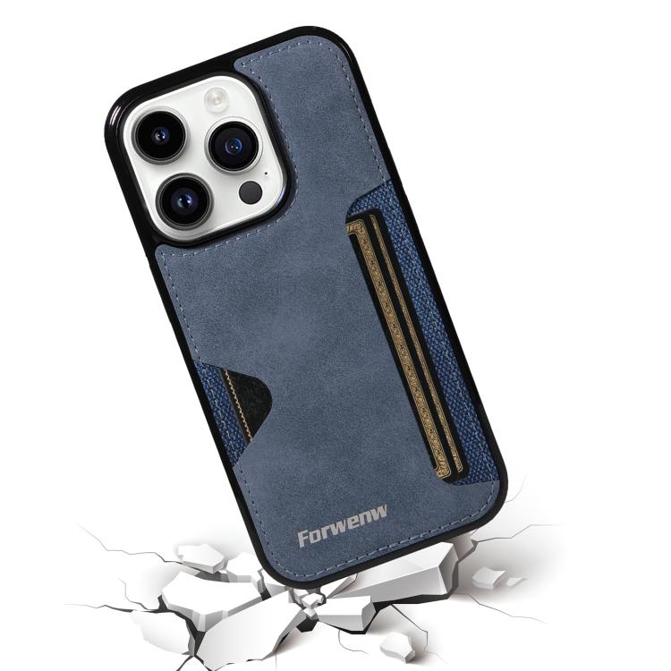 Pour iPhone 14 Pro Coque de Téléphone avec Porte-Cartes Intégré Forwenw Série F5 (Bleu)