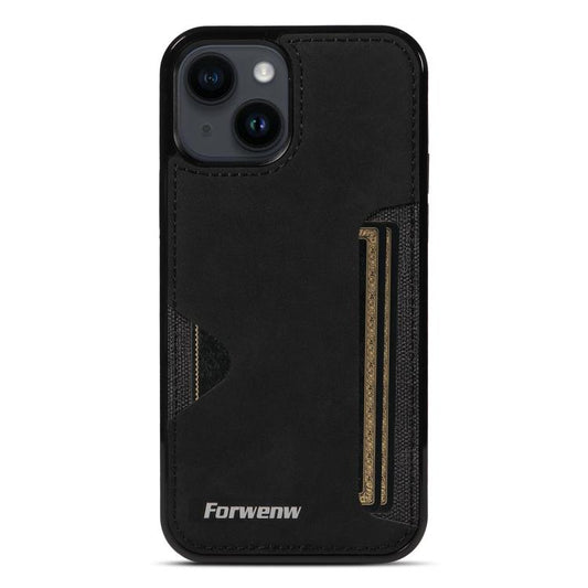 Pour iPhone 14 Étui de téléphone avec pochette à cartes intégrée Forwenw F5 Series (noir)