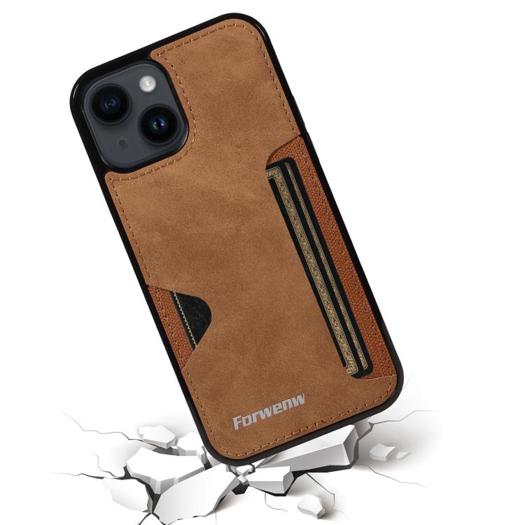 For iPhone 14 Forwenw F5 Series Integrated Card Bag Phone Case(Brown)