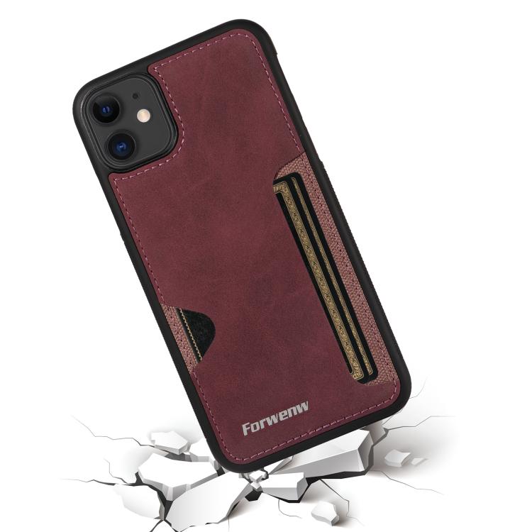 For iPhone 11 Forwenw F5 Series Integrated Card Bag Phone Case(Red)