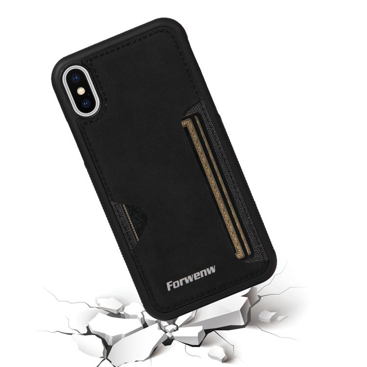 For iPhone X / XS Forwenw F5 Series Integrated Card Bag Phone Case(Black)
