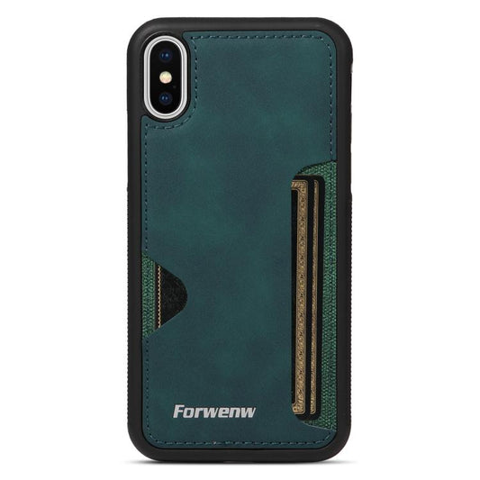 For iPhone X / XS Forwenw F5 Series Integrated Card Bag Phone Case(Green)