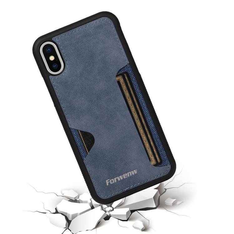 For iPhone X / XS Forwenw F5 Series Integrated Card Bag Phone Case(Blue)