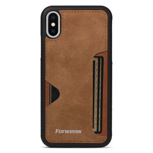 For iPhone X / XS Forwenw F5 Series Integrated Card Bag Phone Case(Brown)
