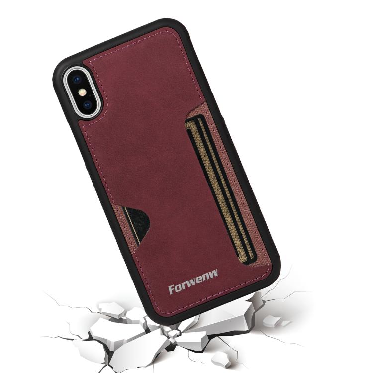 For iPhone X / XS Forwenw F5 Series Integrated Card Bag Phone Case(Red)
