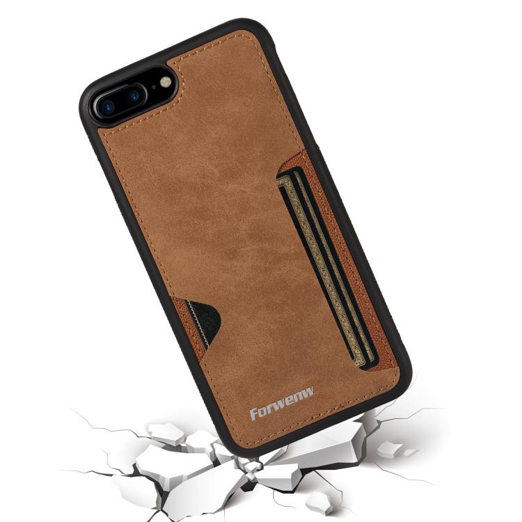 For iPhone 7 Plus / 8 Plus Forwenw F5 Series Integrated Card Bag Phone Case(Brown)