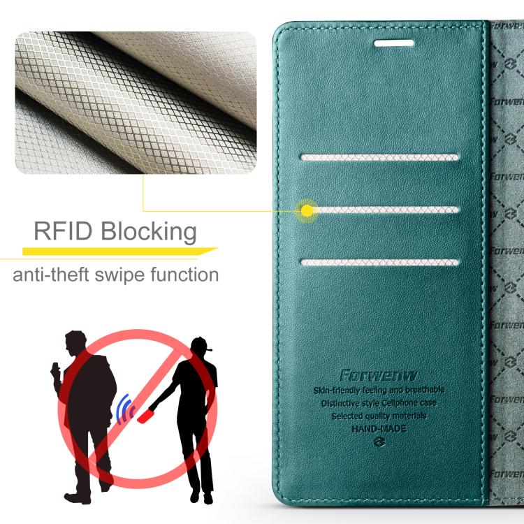 For iPhone 16 Plus Forwenw F6 Series RFID Leather Phone Case(Green)