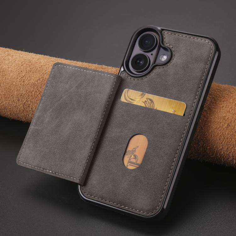 For iPhone 16 Forwenw F8 Series 2 in 1 Magnetic Card Slot Leather Phone Case(Grey)