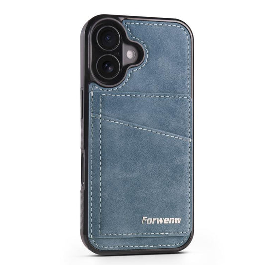 For iPhone 16 Forwenw F8 Series 2 in 1 Magnetic Card Slot Leather Phone Case(Blue)