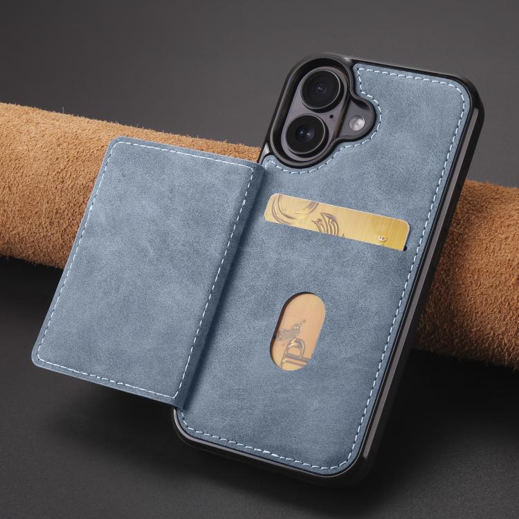 Pour iPhone 16 Étui portefeuille en cuir magnétique 2-en-1 Forwenw F8 avec porte-cartes (Bleu)