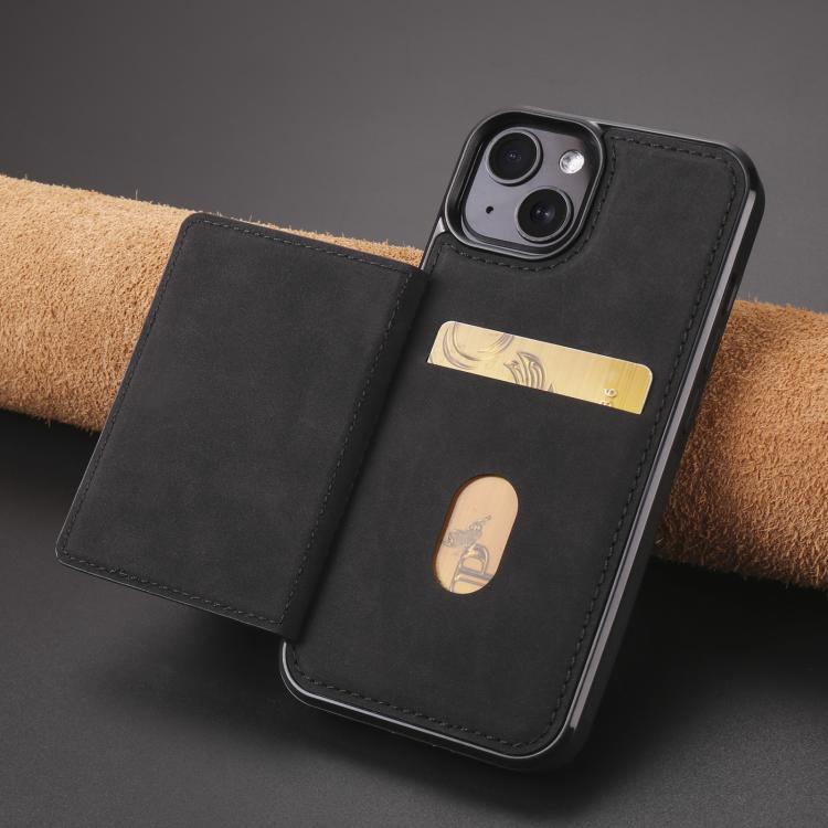For iPhone 14 Plus Forwenw F8 Series 2 in 1 Magnetic Card Slot Leather Phone Case(Black)
