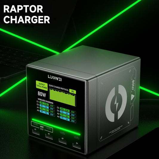 LUOWEI LW-U1 Mini 80W Raptor 8 Ports USB Type-C Color Screen Charger Station, Plug:US Plug