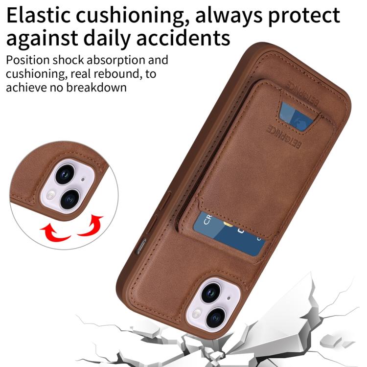 For iPhone 14 Plus BETOPNICE Vertical Flip Detachable MagSafe Wallet Phone Case(Brown)
