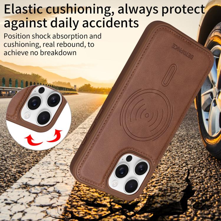 For iPhone 16 Pro Max BETOPNICE Horizontal Flip Detachable MagSafe Wallet Phone Case(Brown)