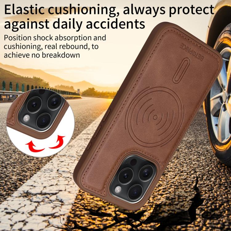 For iPhone 15 Pro BETOPNICE Horizontal Flip Detachable MagSafe Wallet Phone Case(Brown)