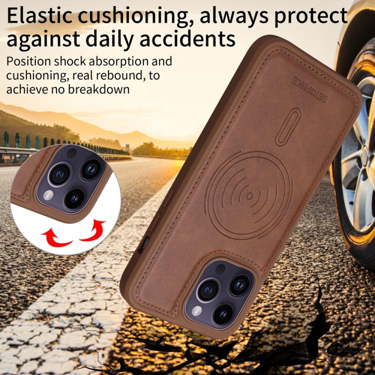 For iPhone 14 Pro Max BETOPNICE Horizontal Flip Detachable MagSafe Wallet Phone Case(Brown)