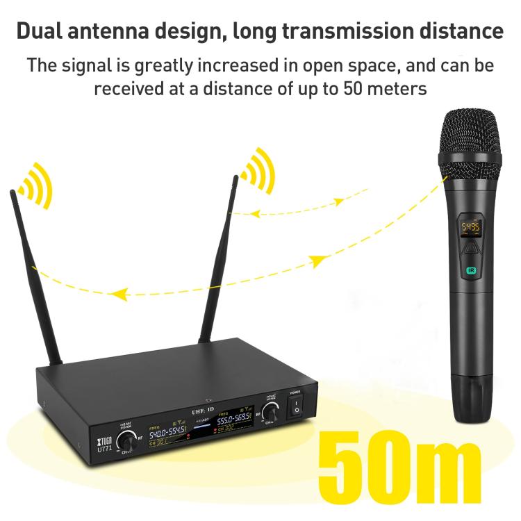 XTUGA U-771 UHF Lapel Two Way Radio Wireless Microphone, 2 Microphone + Host