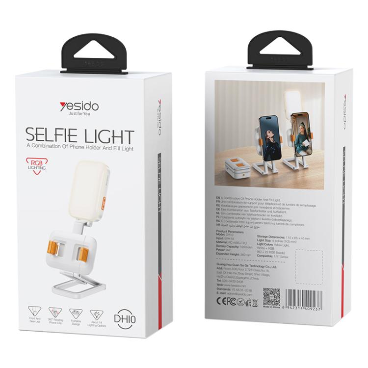 Yesido DH10 Fill Light Selfie Stick Phone Live Broadcast Holder(White)