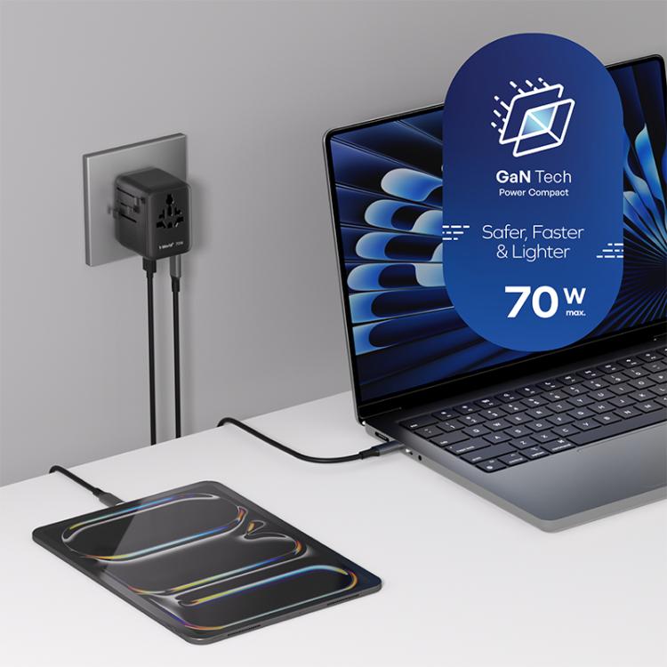 MOMAX UA22 1-World2 70W Dual AC Mini GaN Global Travel Fast Charging Socket(Black)