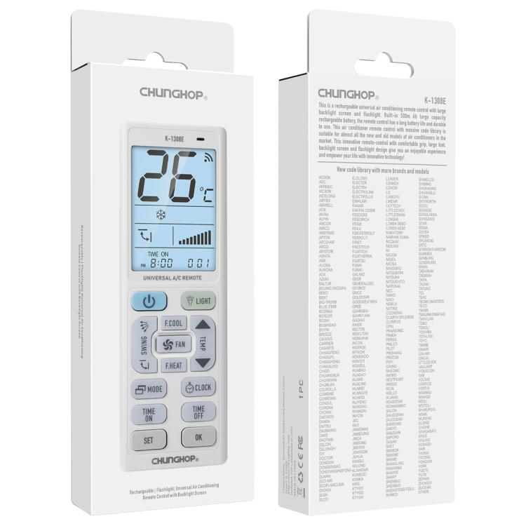 CHUNGHOP K-1308E Universal Air Conditioner Remote Control with Torch and LCD Backlight