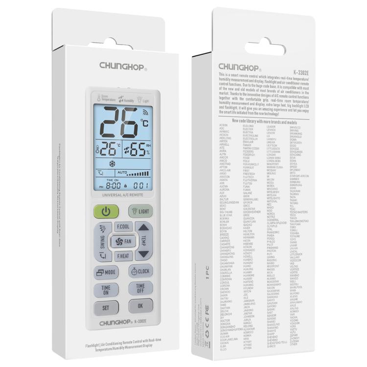CHUNGHOP K-3302E Universal Air Conditioner Remote Control with Torch and LCD backlight