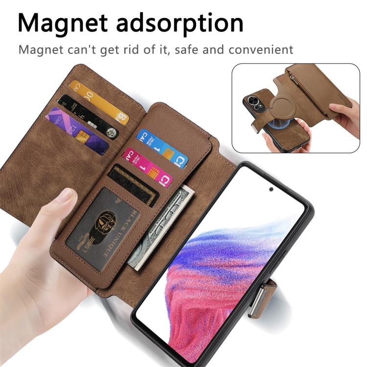 Pour Huawei nova 13 / 12 ÉtuiPortefeuille en cuir rétro avec fermeture éclair et protection RFID MagSafe (Marron)