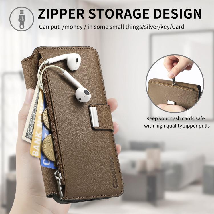 For Motorola Moto G Power 2024 CaseNeo MagSafe RFID Anti-theft Zipper Wallet Retro Leather Phone Case(Brown)